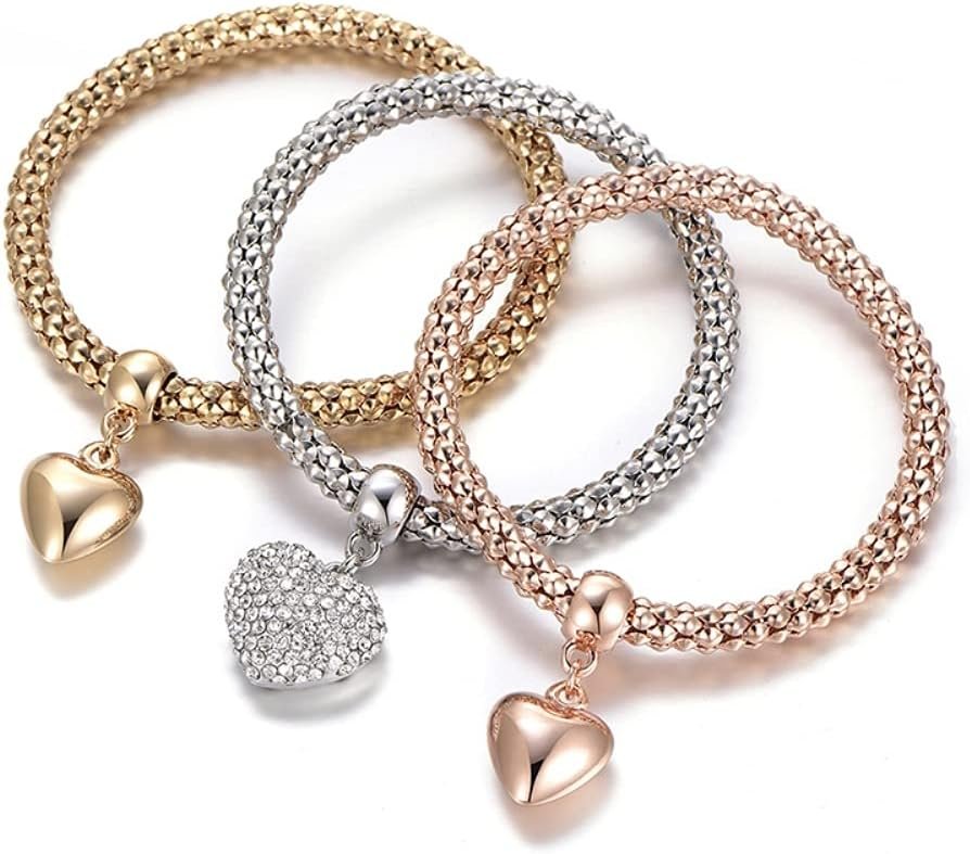 SILANER Crystal Charms Multilayer Bracelets - 3PCS Gold/Silver/Rose Gold Corn Chain Bracelet for Women, Tree of Life Heart Shaped Stretch Bracelet SILANER Crystal Charms Multilayer Bracelets - 3PCS Gold/Silver/Rose Gold Corn Chain Bracelet for Women, Tree of Life Heart Shaped Stretch Bracelet