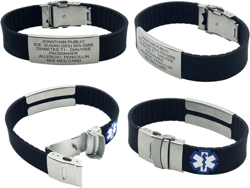 Sport Medical Alert Bracelet for Men and Women, Custom Engraving, Emergency Medical Card For Your Emergency Medical Information, Complimentary Access PHR (Personal Health Record) - Black (Black) Sport Medical Alert Bracelet for Men and Women, Custom Engraving, Emergency Medical Card For Your Emergency Medical Information, Complimentary Access PHR (Personal Health Record) - Black (Black)