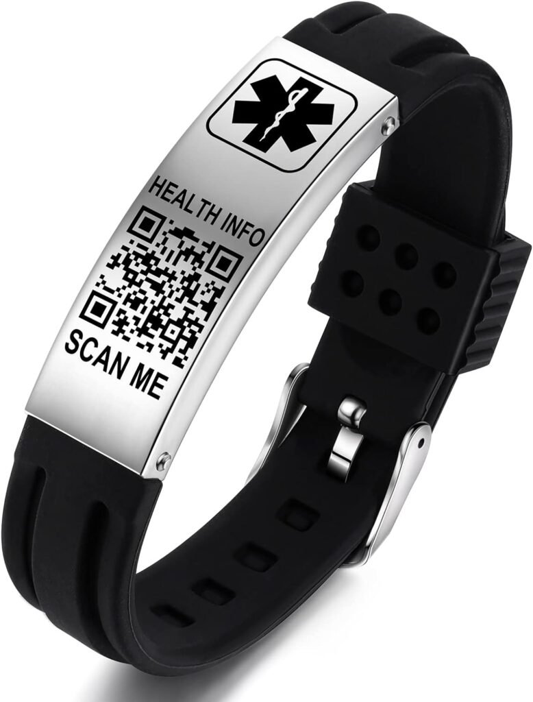 Theluckytag Medical Bracelets for Men Women with QR Code Medical Alert ID Bracelets Sport Boy Girl - Silicone Waterproof Wristband Fits Wrists Up to 9 inches - More Space Custom Emergency Medical ID Alert Information