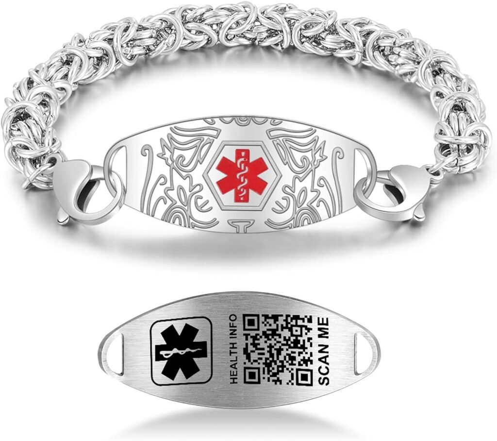 Theluckytag Upgraded Medical Bracelets Men Women with QR Code Medical Alert ID Bracelets - Titanium Steel Wristband Fits Wrists Up 8-10 - More Space Custom Emergency Medical ID Information Theluckytag Upgraded Medical Bracelets Men Women with QR Code Medical Alert ID Bracelets - Titanium Steel Wristband Fits Wrists Up 8-10 - More Space Custom Emergency Medical ID Information