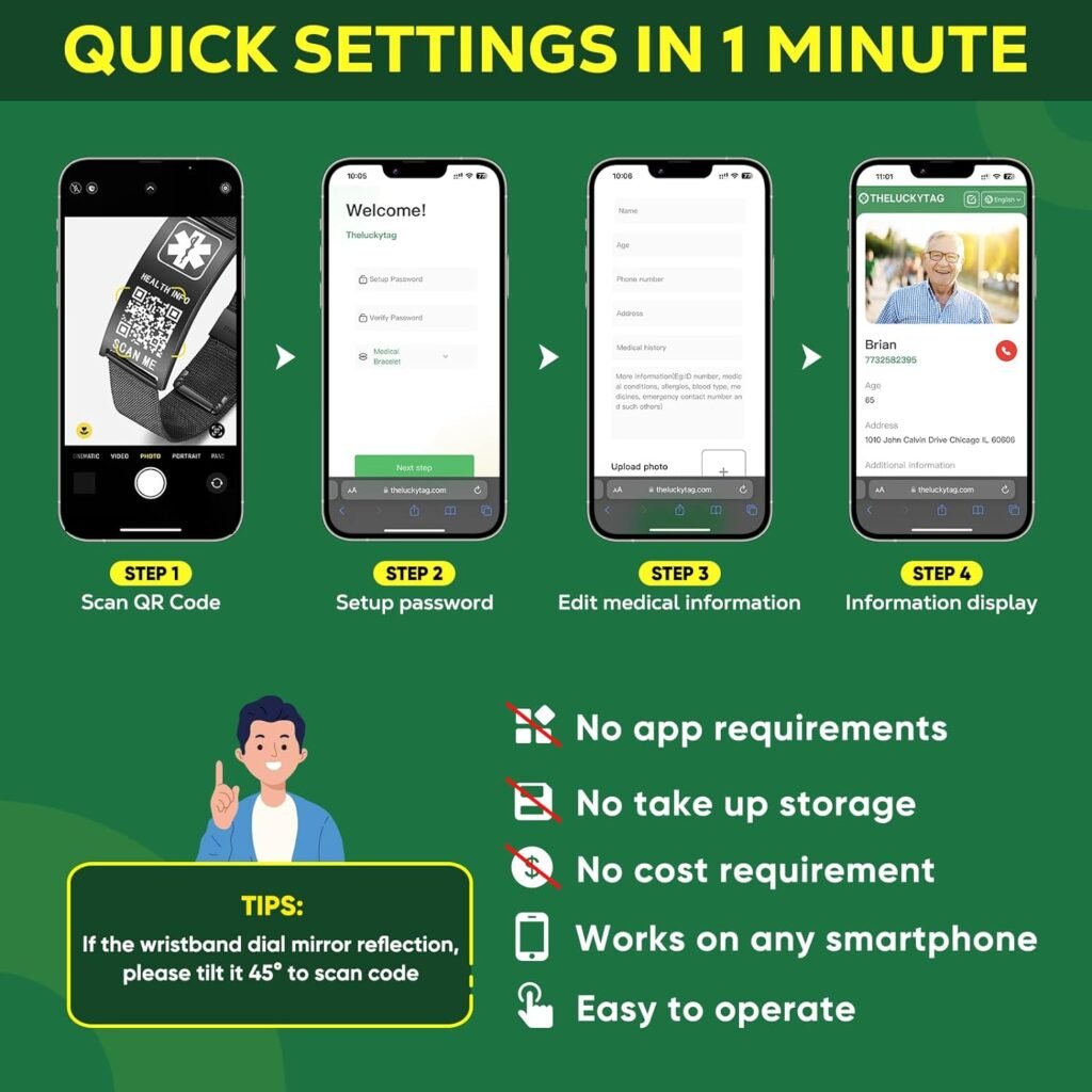 Theluckytag Upgraded Medical Bracelets Men Women with QR Code Medical Alert ID Bracelets - Titanium Steel Wristband Fits Wrists Up 8-10 - More Space Custom Emergency Medical ID Information Theluckytag Upgraded Medical Bracelets Men Women with QR Code Medical Alert ID Bracelets - Titanium Steel Wristband Fits Wrists Up 8-10 - More Space Custom Emergency Medical ID Information