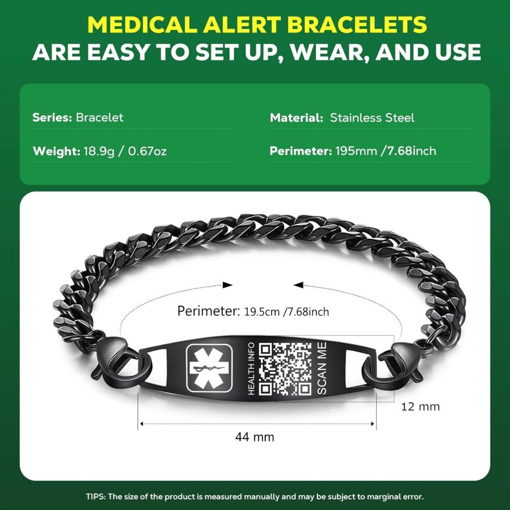 Theluckytag Upgraded Medical Bracelets with QR Code for Women Men Medical Alert Id Bracelet - Sterling Silver Small Code 7-9 - More Space Custom Emergency Medical ID Info Theluckytag Upgraded Medical Bracelets with QR Code for Women Men Medical Alert Id Bracelet - Sterling Silver Small Code 7-9 - More Space Custom Emergency Medical ID Info