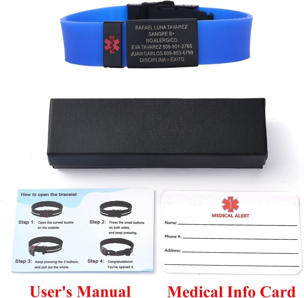 TINGKU Custom Sport Medical Alert Bracelet for Men Personalized SOS Safety Silicone Wristband Medic ID Bracelets for Runners