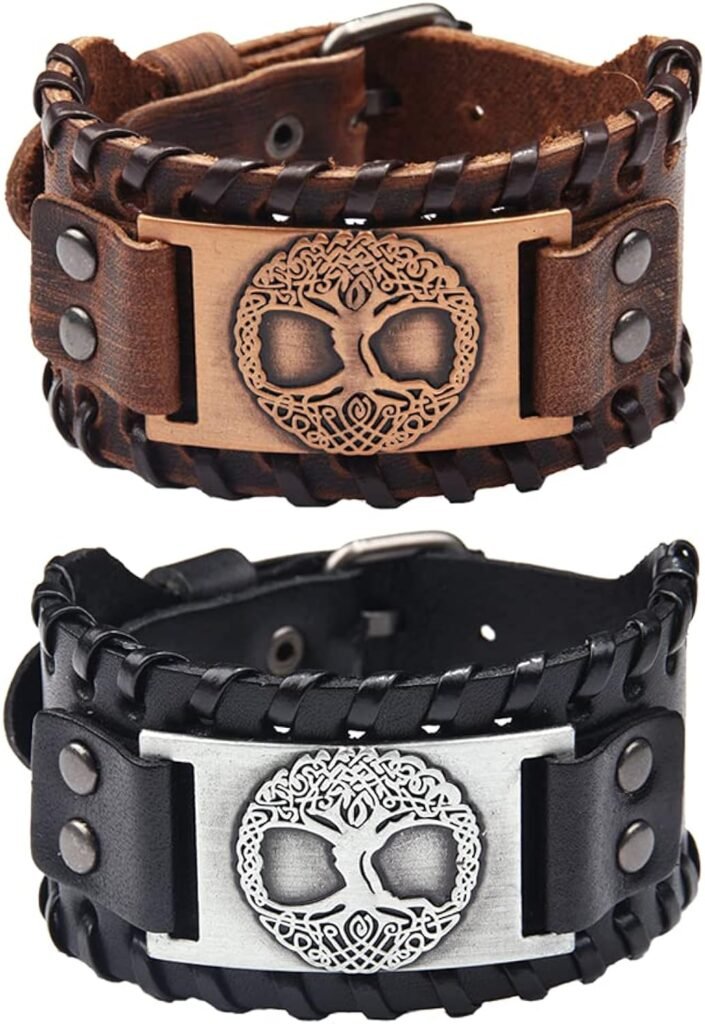 TURTLEDOVE 2 PCS Viking Tree of Life Leather Bracelet - Norse Wristband with Yggdrasil Amulet TURTLEDOVE 2 PCS Viking Tree of Life Leather Bracelet - Norse Wristband with Yggdrasil Amulet