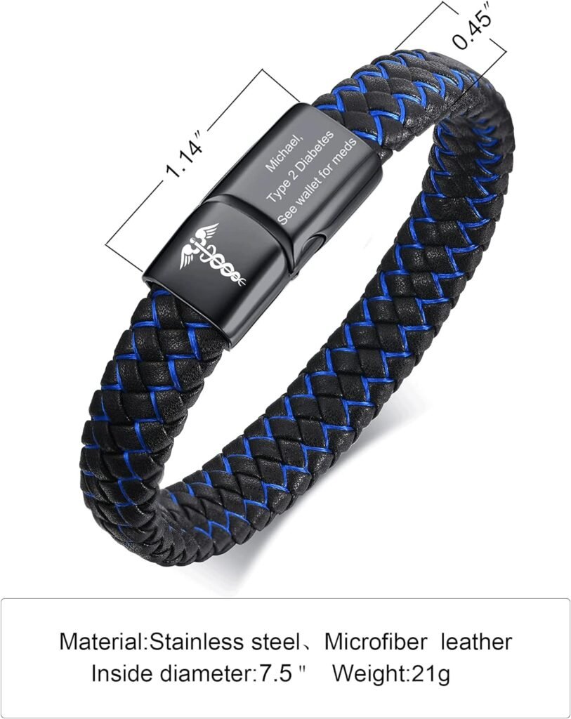 VNOX Blue Braided Leather Medical Symbol Caduceus with Magnetic Clasp Cuff Wristband Bracelet,6.9/7.5/8.5 VNOX Blue Braided Leather Medical Symbol Caduceus with Magnetic Clasp Cuff Wristband Bracelet,6.9/7.5/8.5