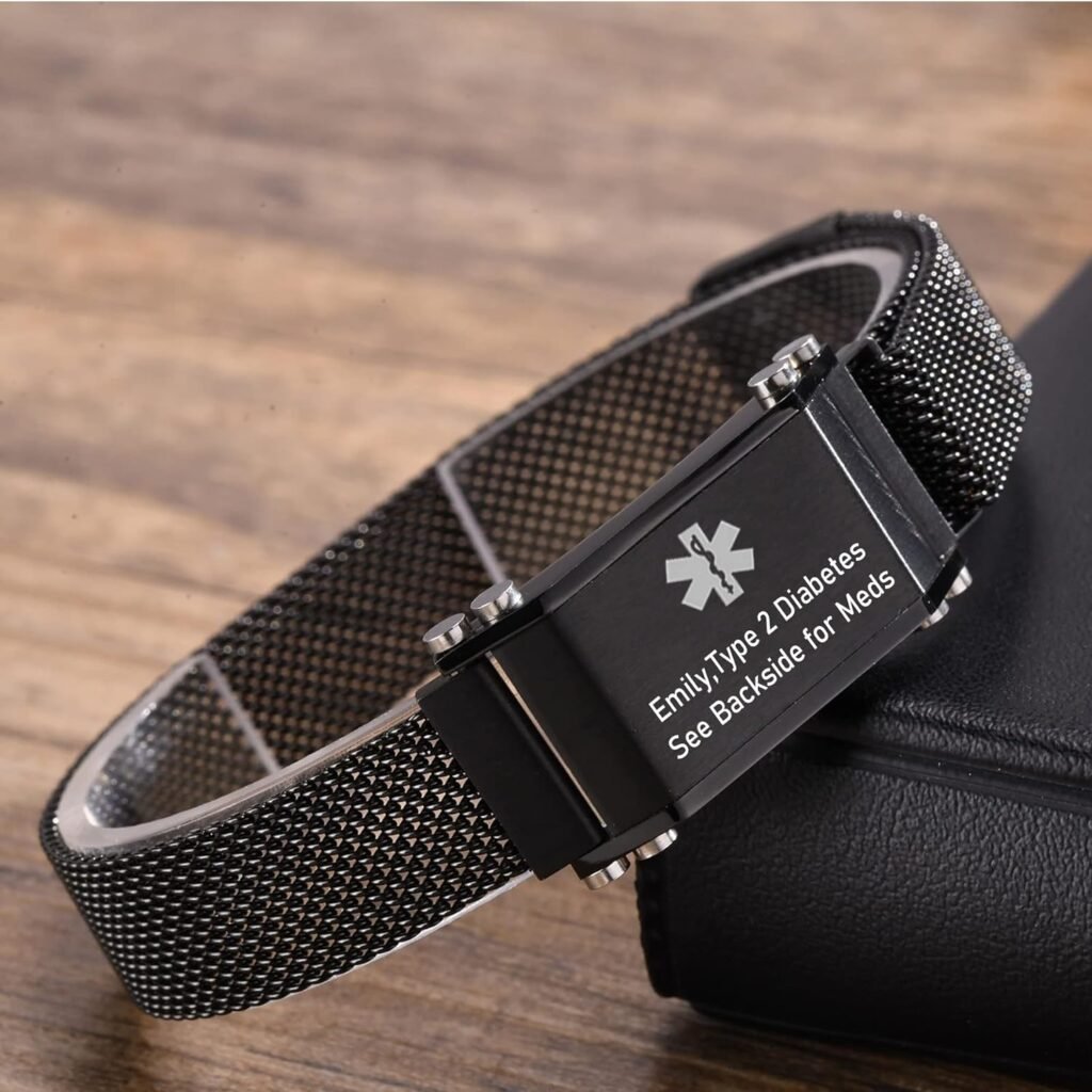 VNOX Medical Alert Bracelets for Men Women Kids with Free Engraving Adjustable Stainless Steel Mesh Emergency Medical ID Bracelets Wristband VNOX Medical Alert Bracelets for Men Women Kids with Free Engraving Adjustable Stainless Steel Mesh Emergency Medical ID Bracelets Wristband