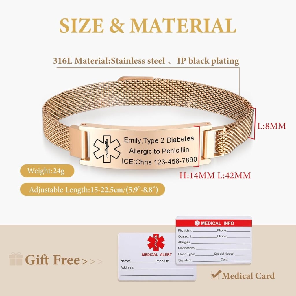 VNOX Medical Alert Id Bracelet for Women - Custom Engraved Medical Alert Bracelets for Men Women Elderly Dementia Stainless Steel Wrist Band Emergency Bracelets,Personalized Life Alert Bracelet, VNOX Medical Alert Id Bracelet for Women - Custom Engraved Medical Alert Bracelets for Men Women Elderly Dementia Stainless Steel Wrist Band Emergency Bracelets,Personalized Life Alert Bracelet,