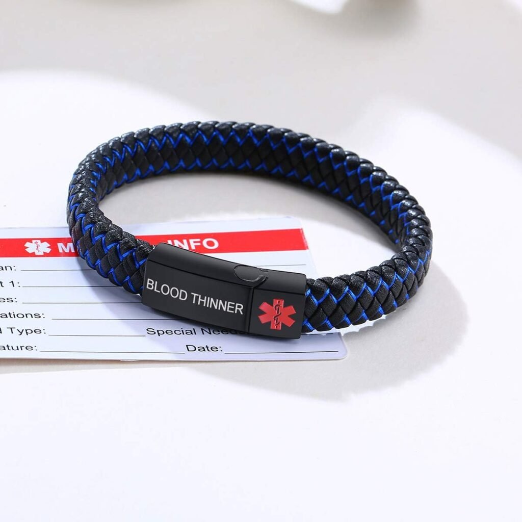 VNOX Medical Bracelet for Men - Genuine Leather Stainless Steel Medical Alert ID Cuff Bangle Bracelet for Men Women,8.3 VNOX Medical Bracelet for Men - Genuine Leather Stainless Steel Medical Alert ID Cuff Bangle Bracelet for Men Women,8.3