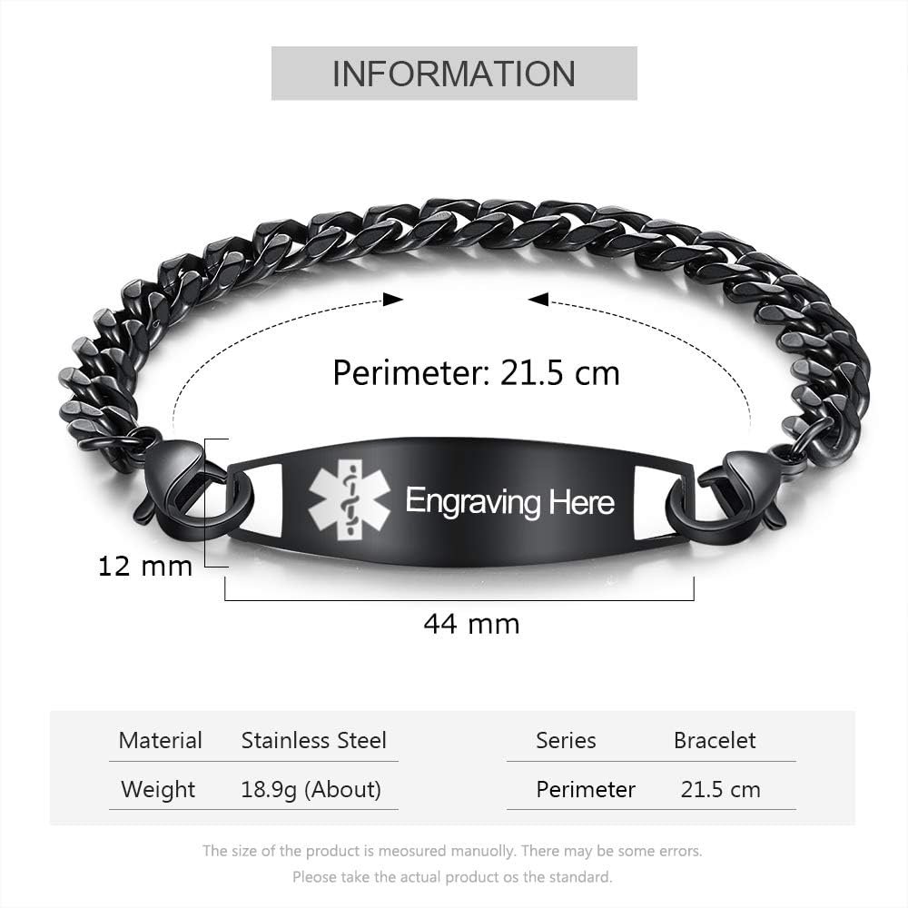 Wendy Made Personalized Medical Alert Bracelet for Men Women 7.5 to 9.5 Inches Long Emergency Medical Bracelets Alert ID Bracelets for Adults Medical Alert Bracelet Wendy Made Personalized Medical Alert Bracelet for Men Women 7.5 to 9.5 Inches Long Emergency Medical Bracelets Alert ID Bracelets for Adults Medical Alert Bracelet