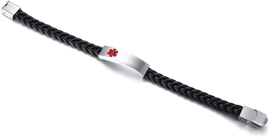XUANPAI Personalized Custom Medical Alert Emergency Braided Leather Wristband ICE ID Bracelet for Men Boys… XUANPAI Personalized Custom Medical Alert Emergency Braided Leather Wristband ICE ID Bracelet for Men Boys…